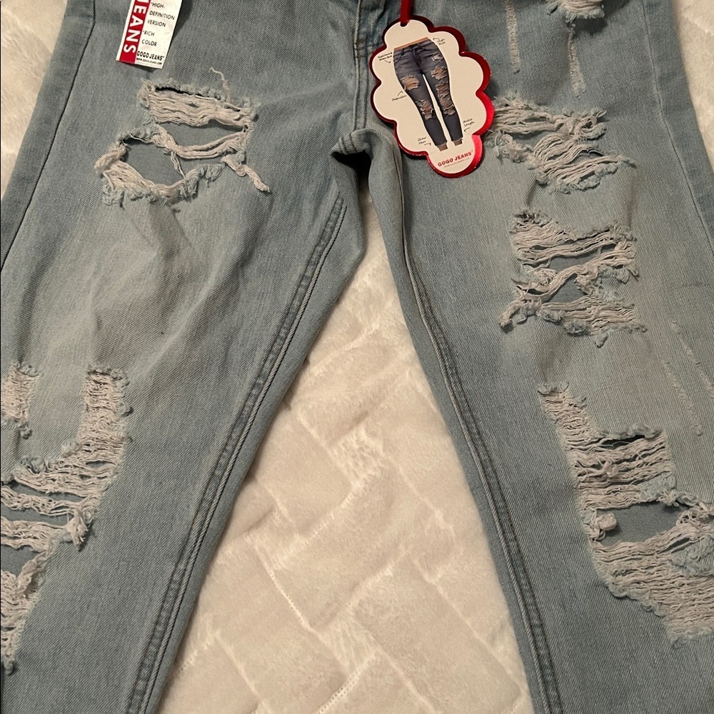 GOGO Light Blue High Rise Ankle Distressed Jeans size 11 Junior - Picture 5 of 8